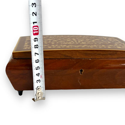Italian Wood Inlay Jewellery Box with red lining