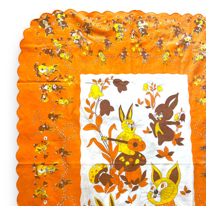 Retro Orange yellow and brown rabbit and mushroom tablecloth