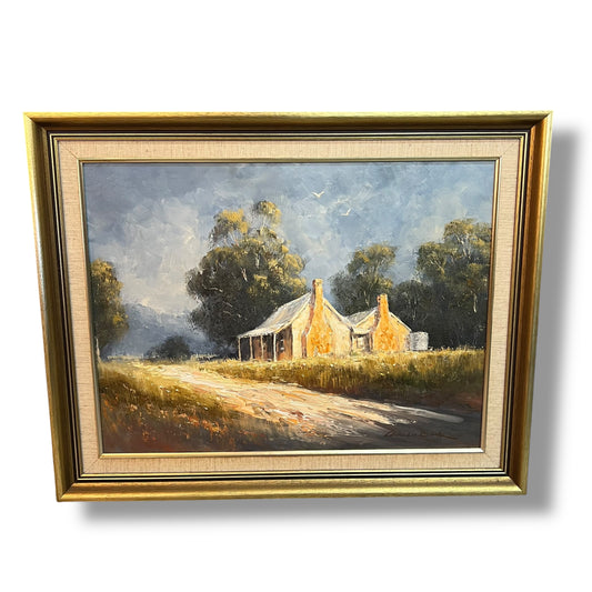 “Old House at Kersbrook” by Charles Bock – Framed Vintage Australian Landscape Painting