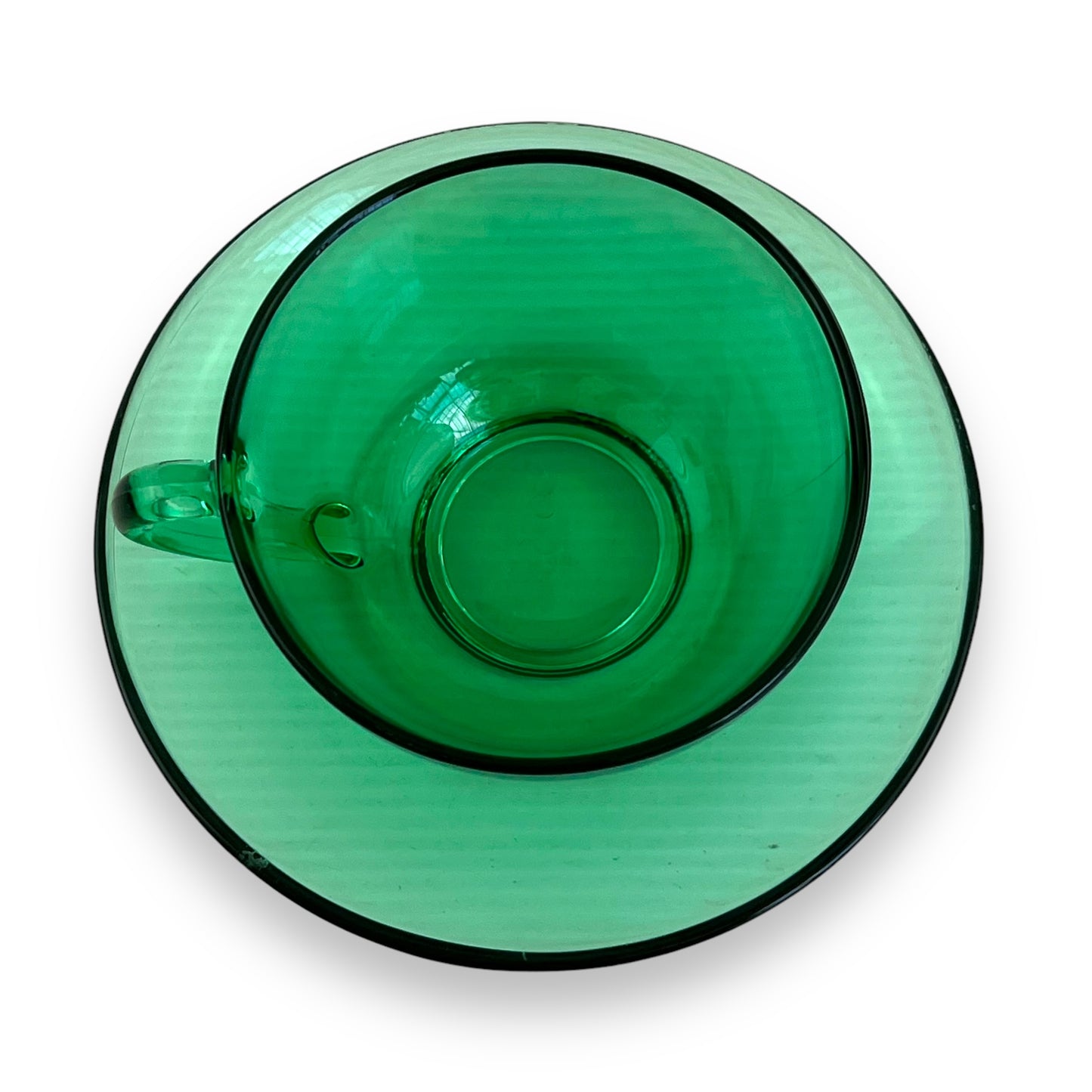 Arcoroc France Green Glass Teacup & Saucer