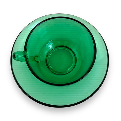 Arcoroc France Green Glass Teacup & Saucer