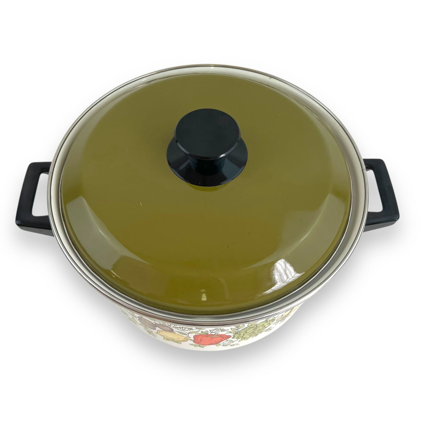 Enamel cooking pot with vegetable decal and green lid
