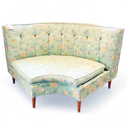 Retro Corner Lounge Piece with Atomic Barkcloth Upholstery Fabric