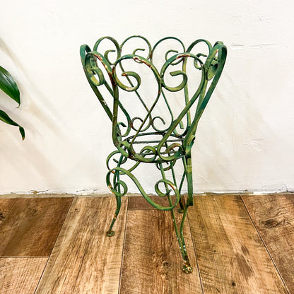 Vintage green swirl metal plant pot holder