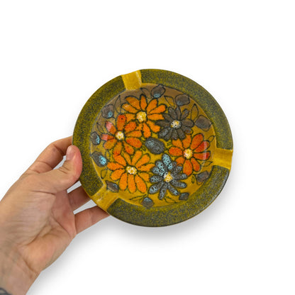 Bitossi Yellow Ashtray with Colorful Flower Design - Made in Italy