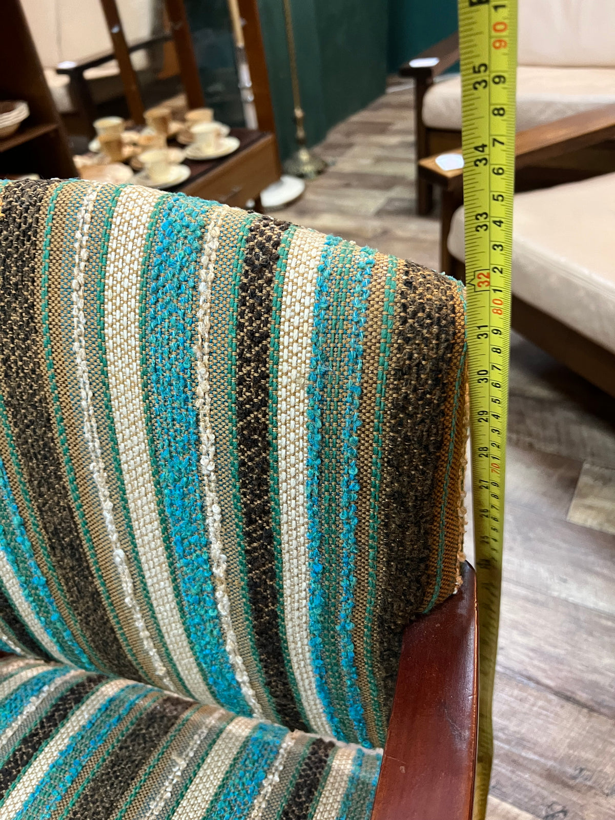 Vintage Blue Striped Timber Armchair