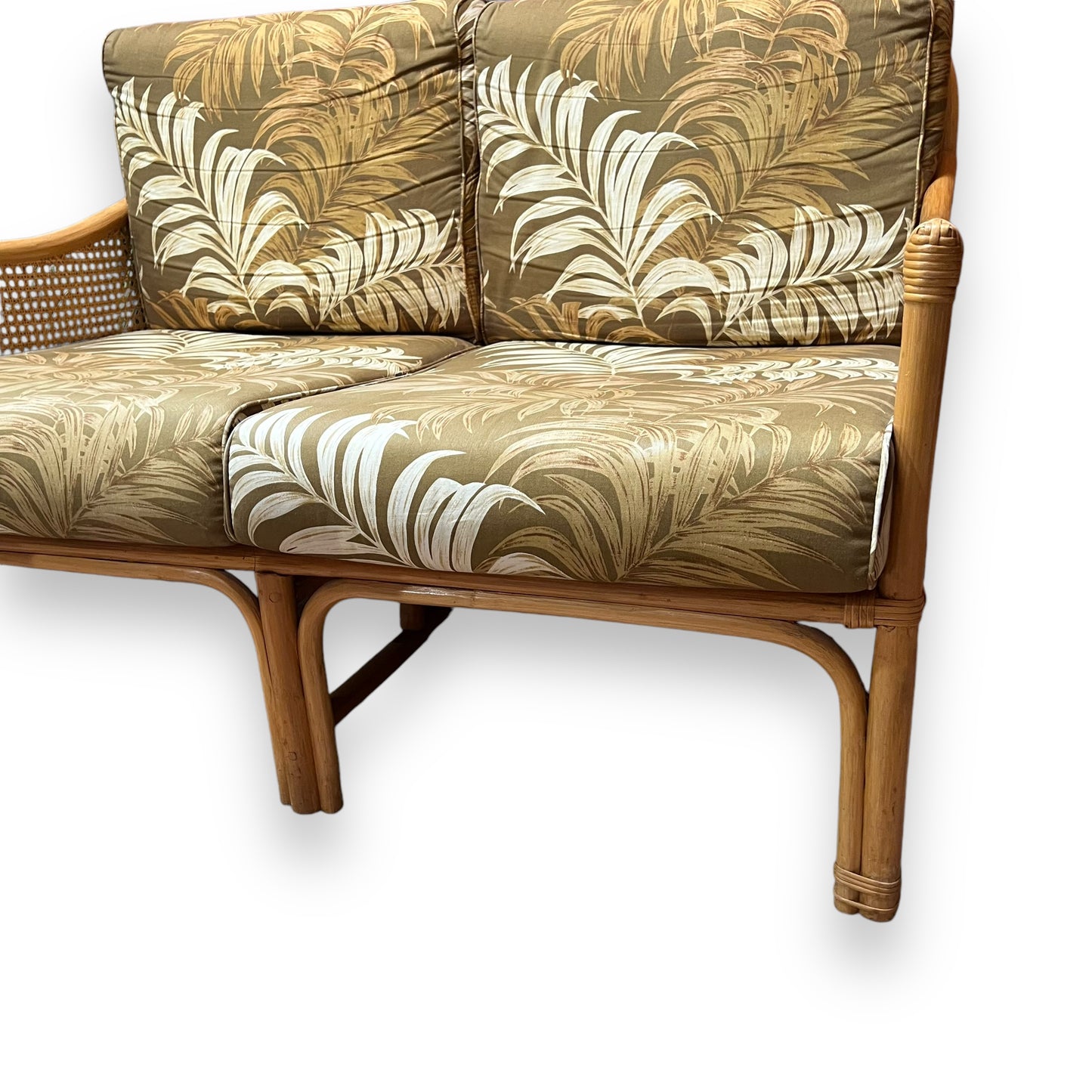 Cane Two Seater Lounge Palm Pattern Upholstery