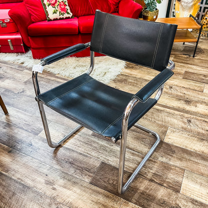 Black Leather & Chrome Cantilever Armchair