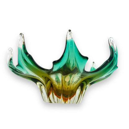 Green and amber yellow large Art Glass bowl