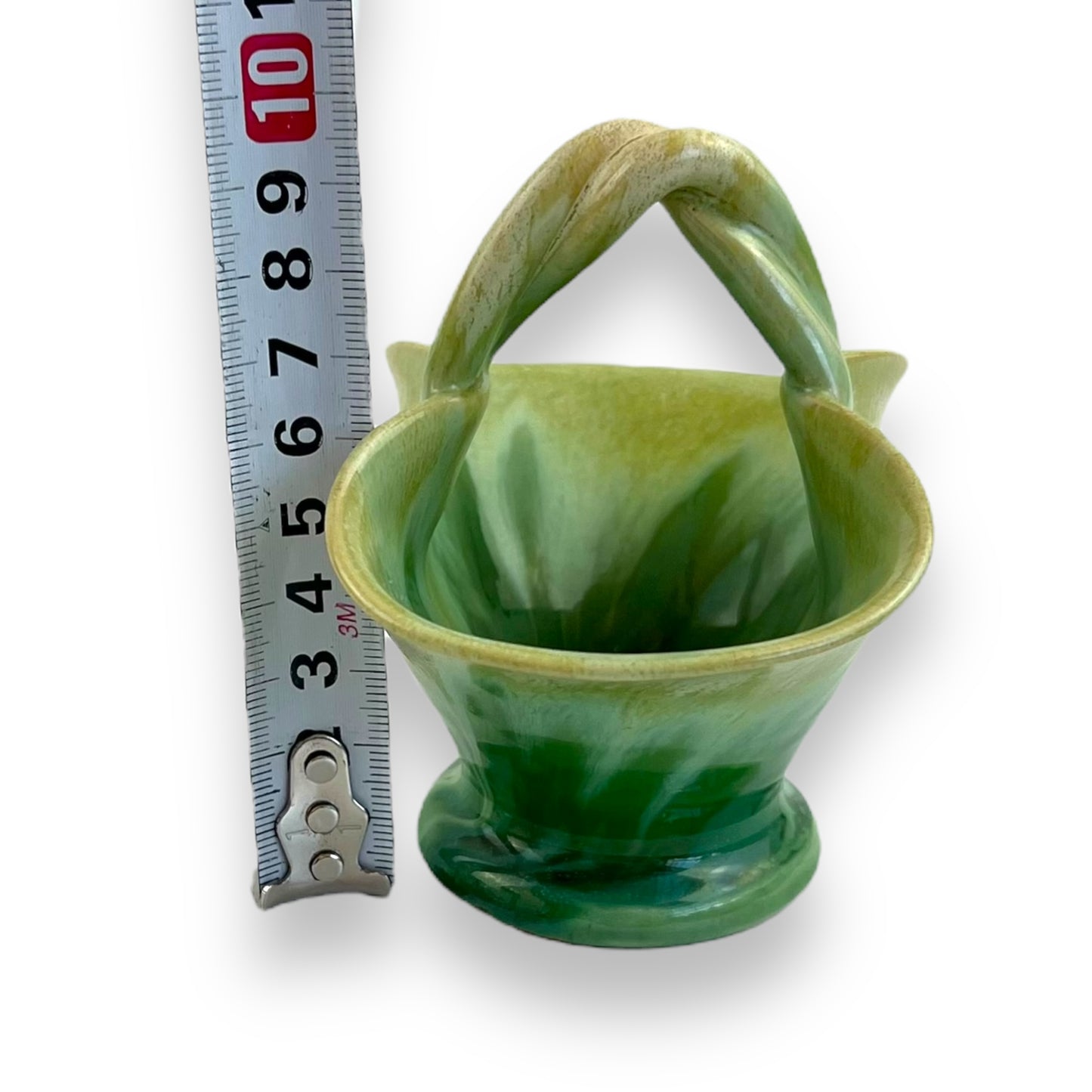 Small green ceramic basket vase