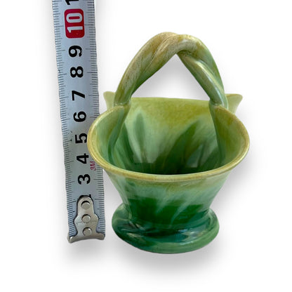 Small green ceramic basket vase