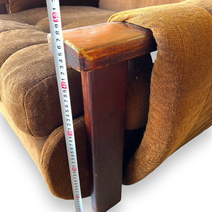 Brown Lounge Chair with Wooden Armrests