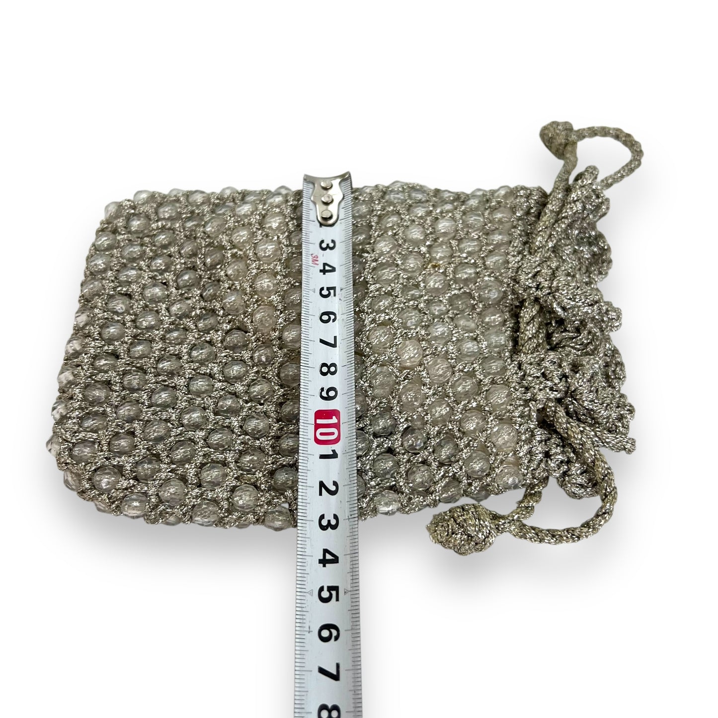 Silver Beaded Knitted evening Bag