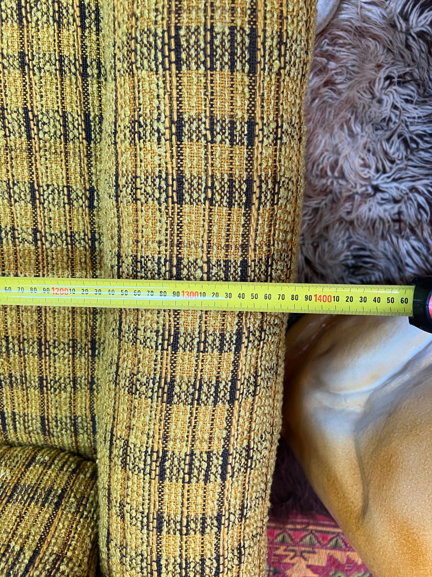 1970s Mustard Yellow Textured Fabric 2-Seater Lounge