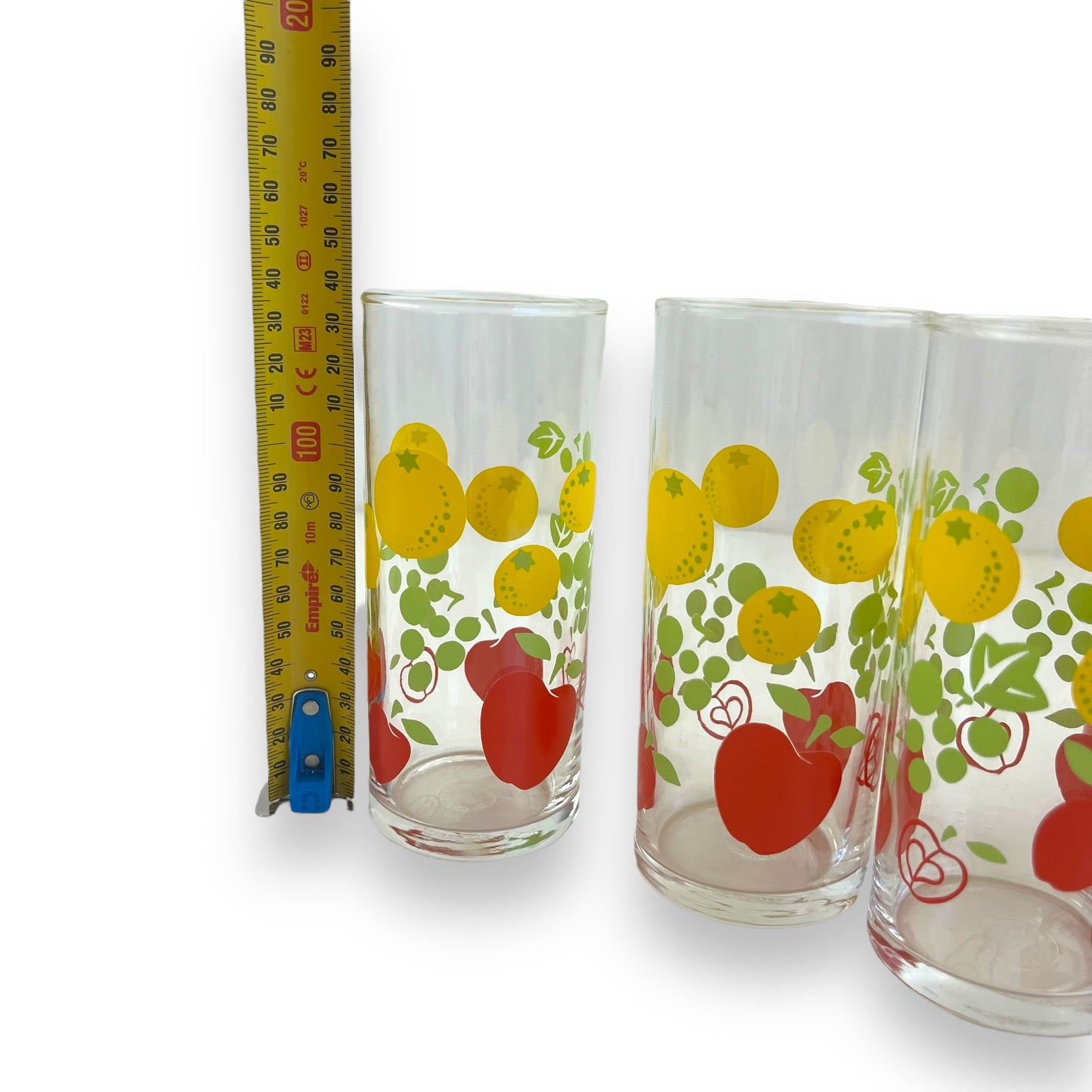 Colourful Apples & Lemons patterned glass set of 5