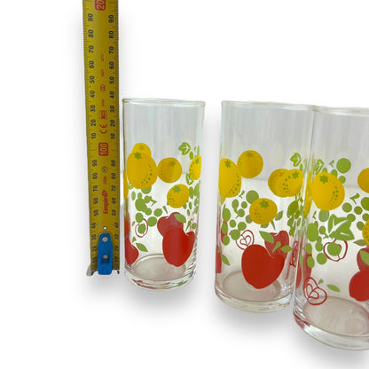 Colourful Apples & Lemons patterned glass set of 5