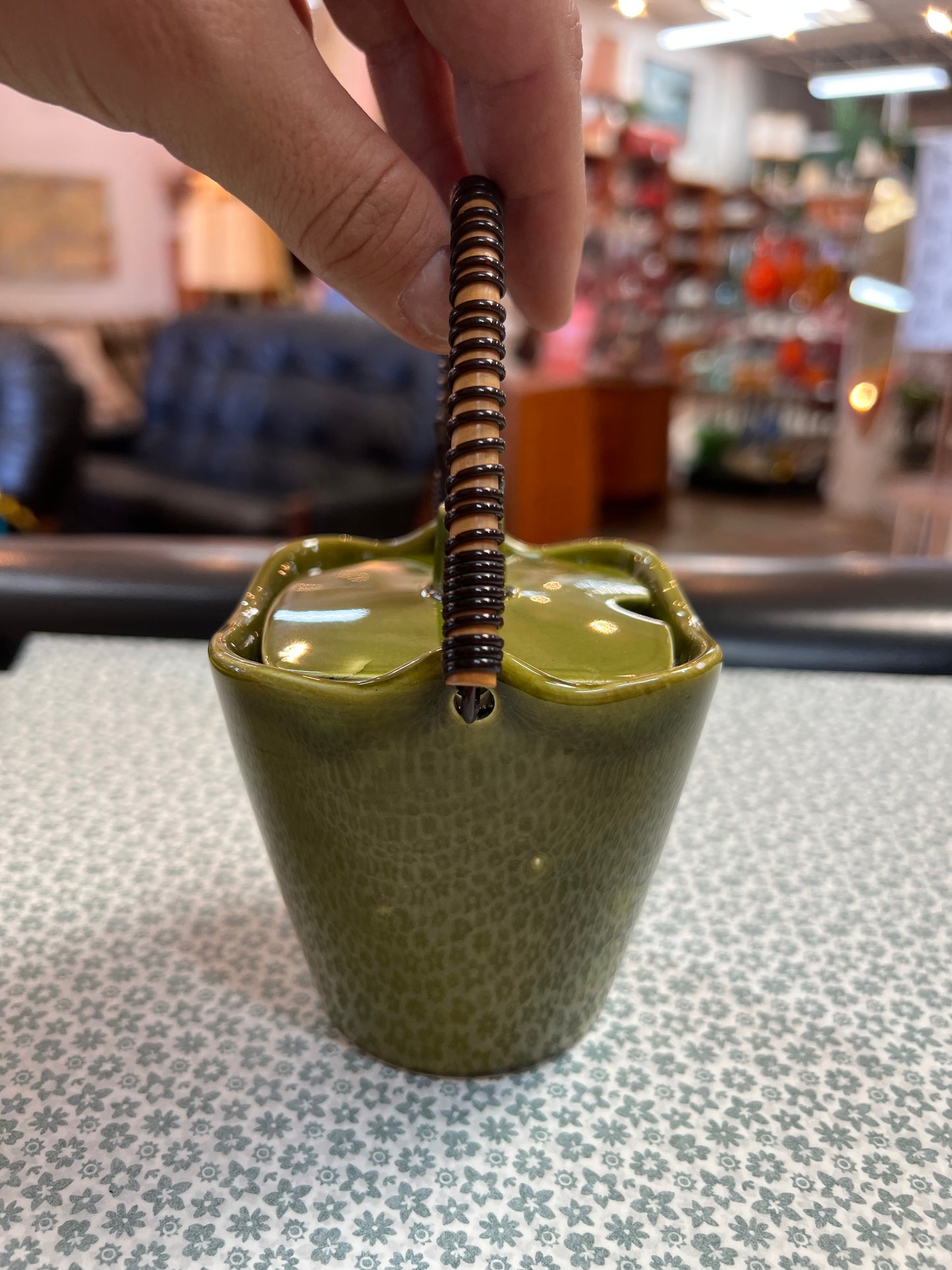 Japanese Ceramic Jam / Honey Pot with Lid & Wicker Handle – Fruit Design