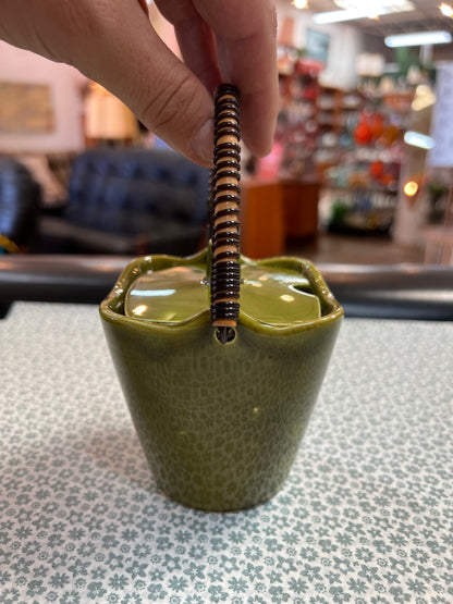 Japanese Ceramic Jam / Honey Pot with Lid & Wicker Handle – Fruit Design
