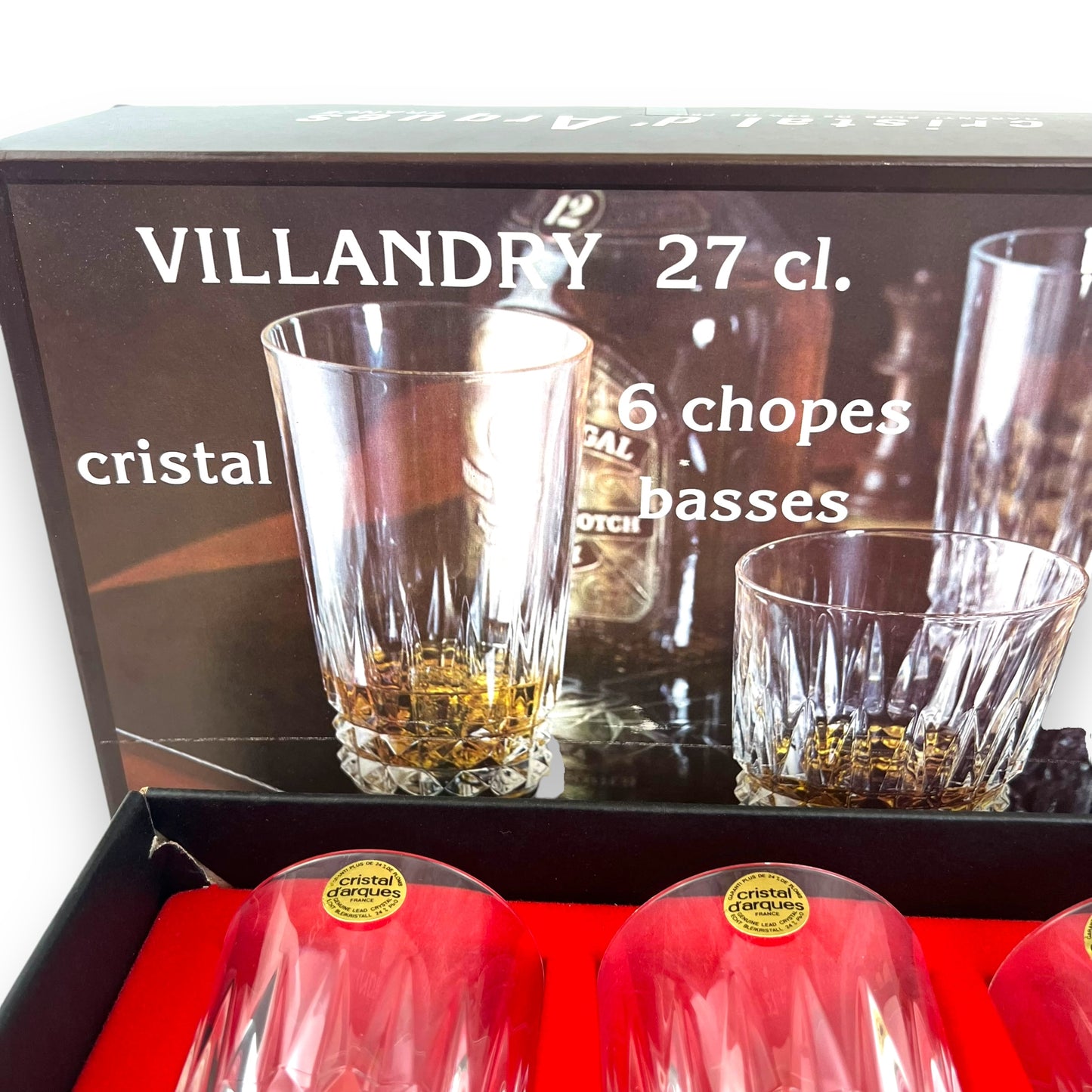 Set of 6 Cristal d’Arques Villandry Lowball Glasses -Vintage French Crystal in Original Box