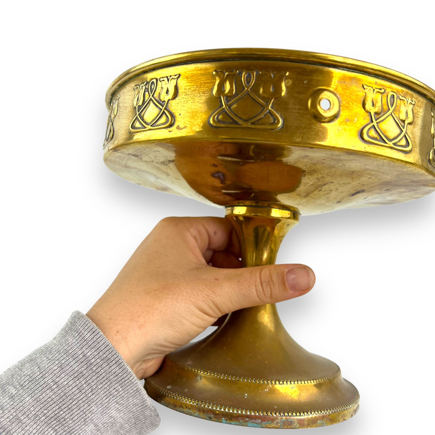 Art Nouveau Brass Pedestal Fruit Bowl