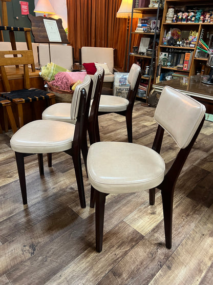 Set of 4 Dining Chairs – Cream Vinyl & Rosewood-Toned Timber