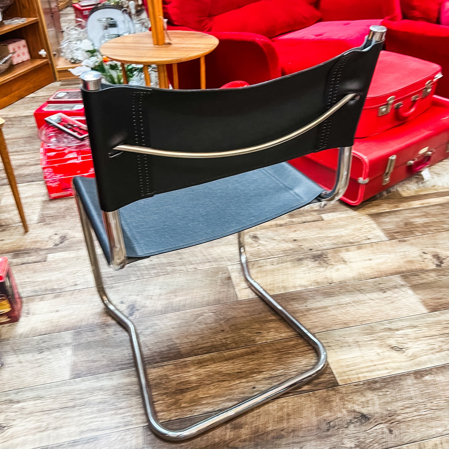 Cantilever Chrome Chair with Black Sling Seat