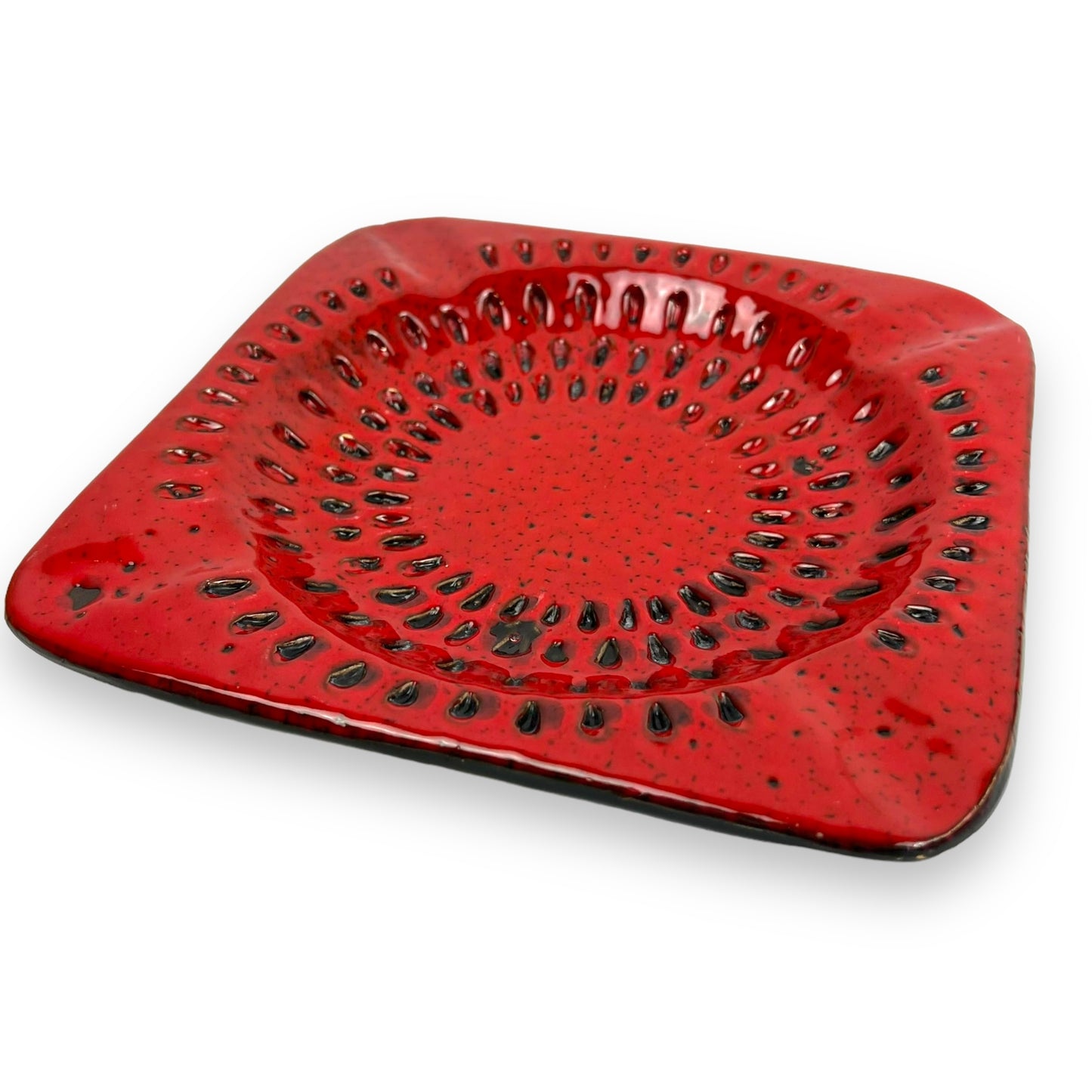 Retro Italian Ceramic Red & Black Ashtray
