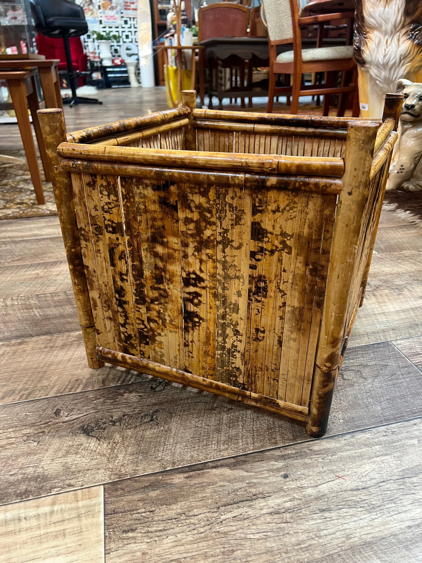 Tortoiseshell Cane Plant Basket / Bamboo Planter Holder