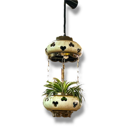 Mid-Century Hanging Planter Light by Aust Skills Co. (Model PL207) — Ceramic & Brass Double-Tier Pendant