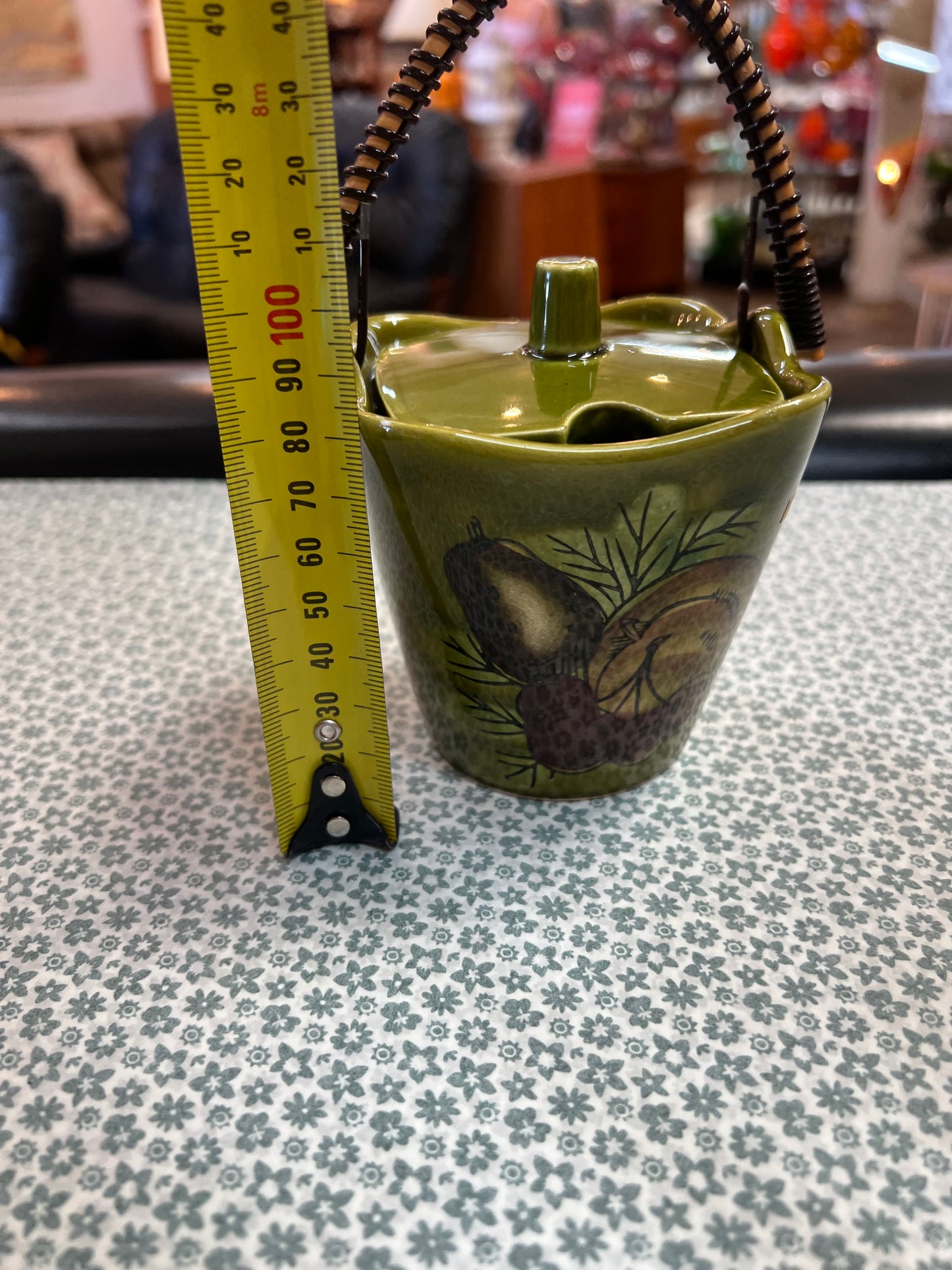 Japanese Ceramic Jam / Honey Pot with Lid & Wicker Handle – Fruit Design