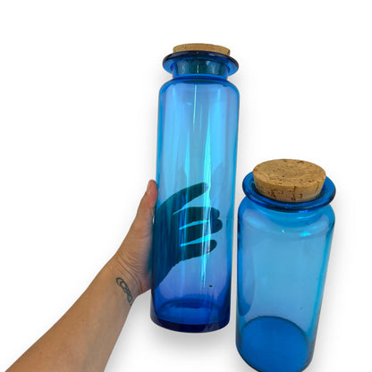 Blue glass jar set of 2 with cork lids