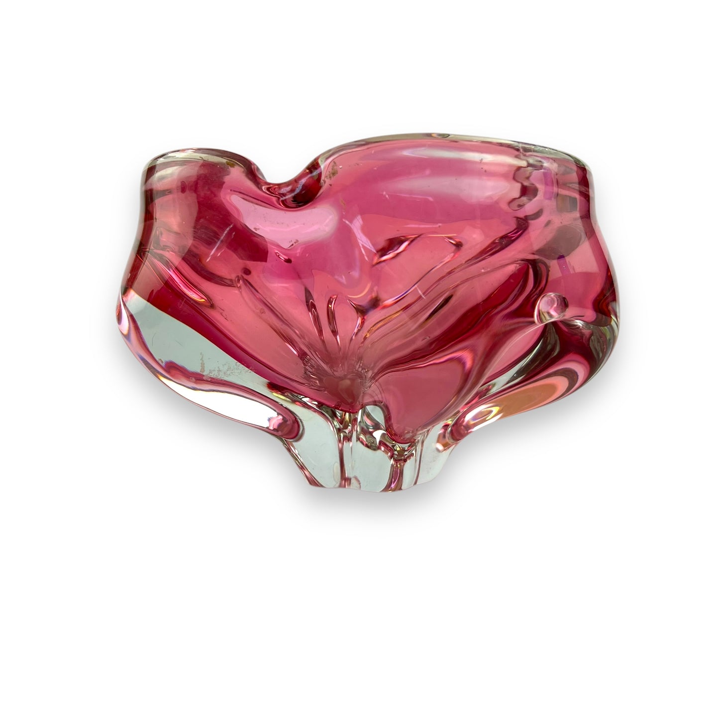 Pink and clear art glass dish