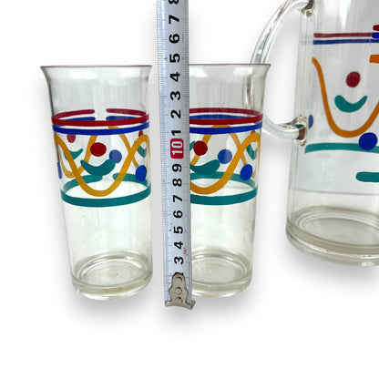 Mutli colour pattern plastic jug & 4 cups