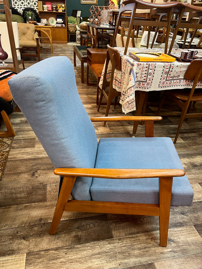 #2 Mid-Century Push-Back Reclining Armchair with Blue Upholstery