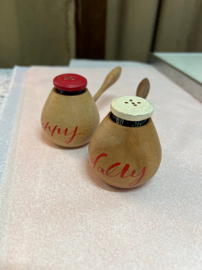 Peppy & Salty Cat Salt & Pepper Shakers with Timber Holders