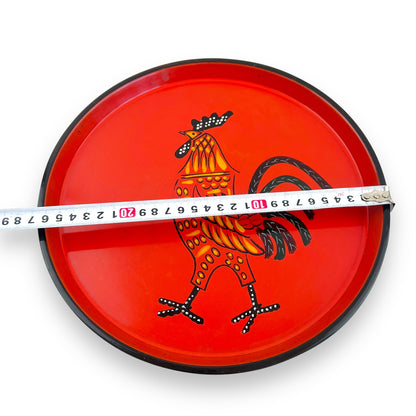 Red Round Plastic Rooster Tray