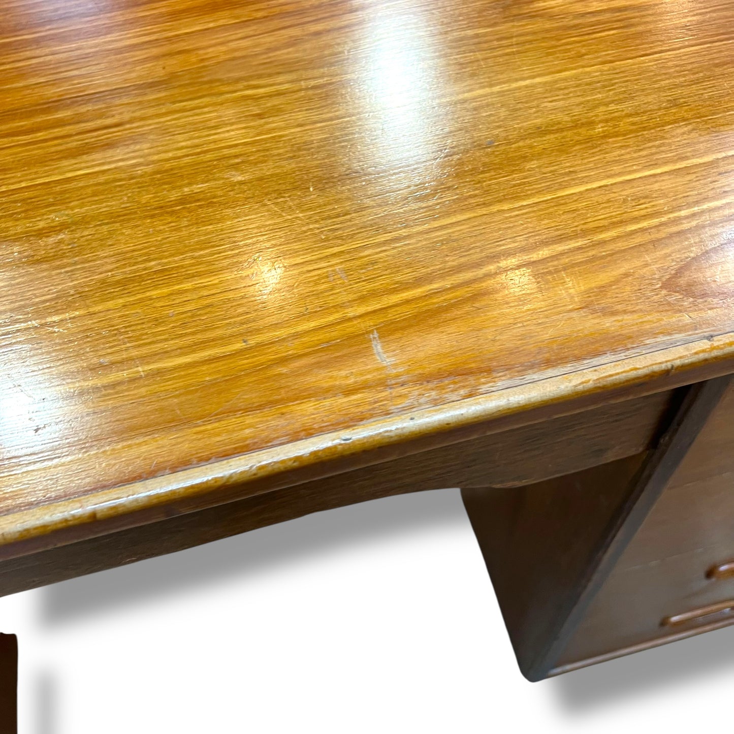 Mid-Century 8-Drawer Wooden Office Desk with Sculpted Handles