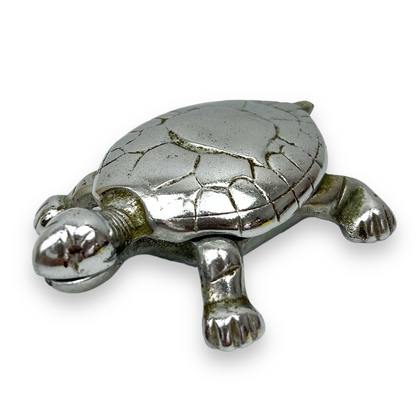 Chrome Silver Turtle Trinket Storage Container 11cm long x 7cm wide