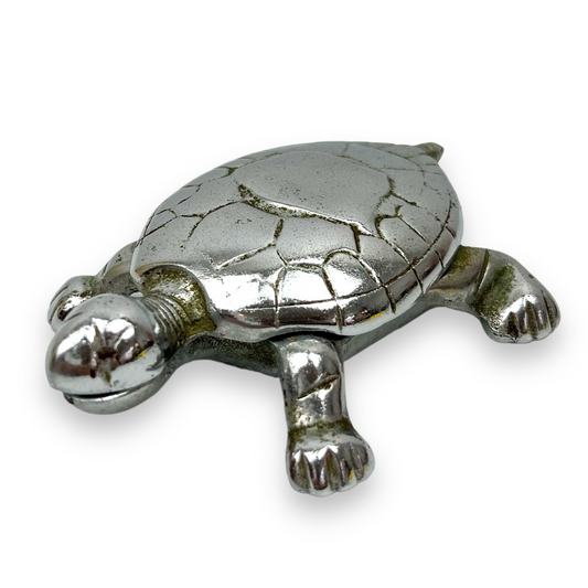 Chrome Silver Turtle Trinket Storage Container 11cm long x 7cm wide