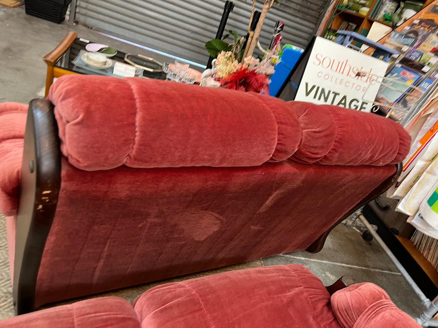 #2 Pink two seater lounge with wood sides