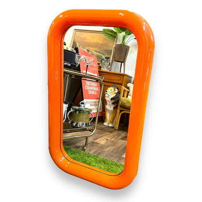 Retro Orange Rectangle Large Plastic Bulbous Mirror