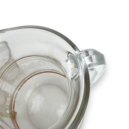 Glass Jug & 6 Cups with gold bands and etched deer/elk pattern