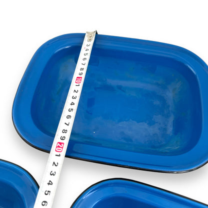 Blue metal rectangle serving dish tray set of 3