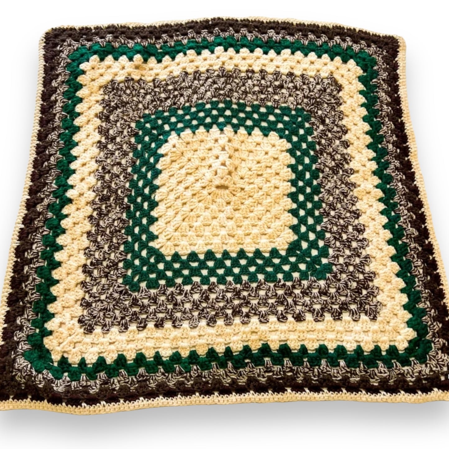 Brown & Green Crochet Knit Baby Blanket 85cm x 85cm