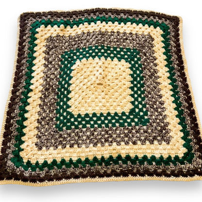 Brown & Green Crochet Knit Baby Blanket 85cm x 85cm
