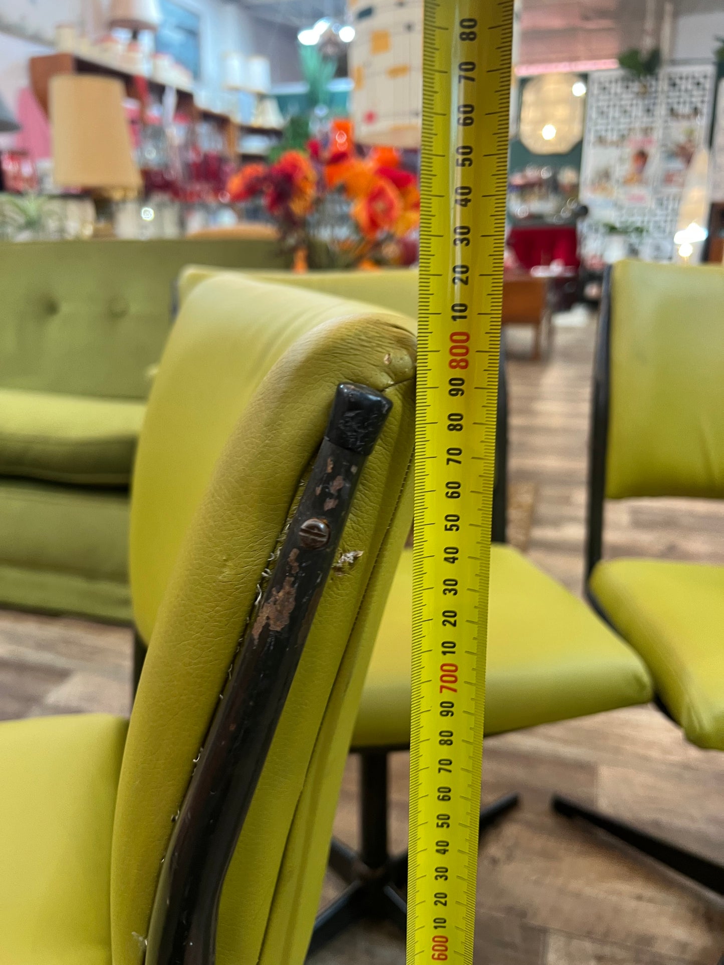 Set of 4 Vintage Lime Green Swivel Dining Chairs on Steel Base