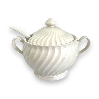 White Ceramic Serving Soup Pot with ladle made in Japan