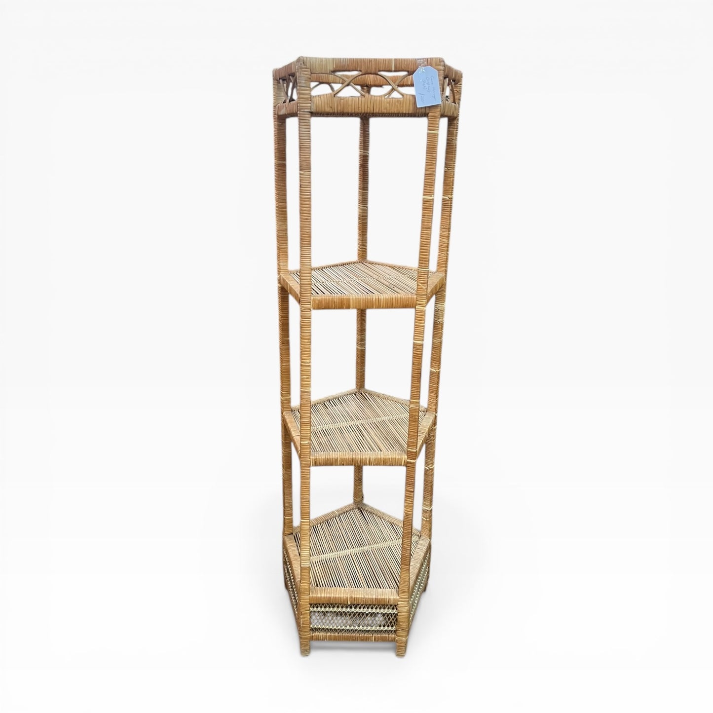 Cane & Rattan Pentagon Corner Shelf – 4 Tier Display Stand