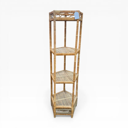 Cane & Rattan Pentagon Corner Shelf – 4 Tier Display Stand