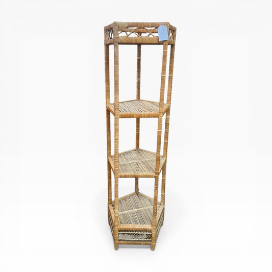Cane & Rattan Pentagon Corner Shelf – 4 Tier Display Stand